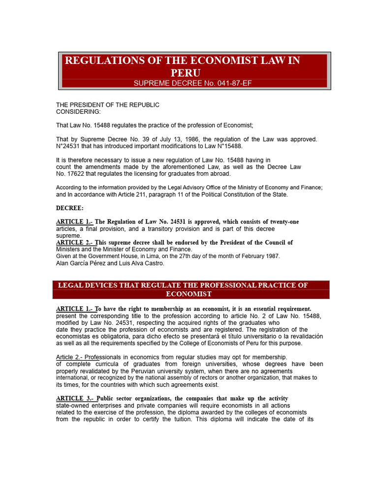 Regulation of The Economist Law | PDF
