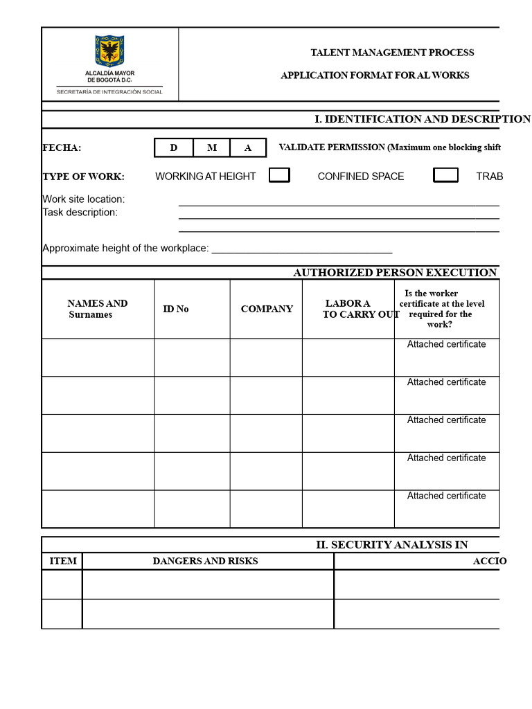 High Risk Work Permit and ATS Format | PDF | Risk | Occupational Safety ...