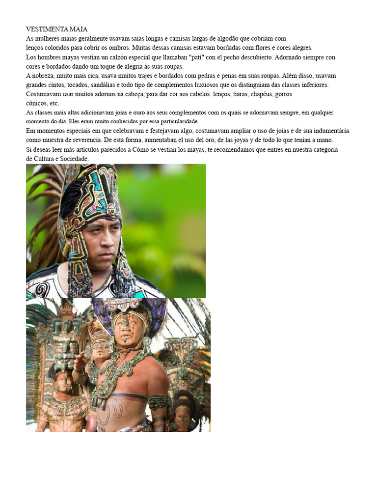 Vestuário Maia TUDO SOBRE OS MAIAS | PDF | Civilização Maia | Roupas