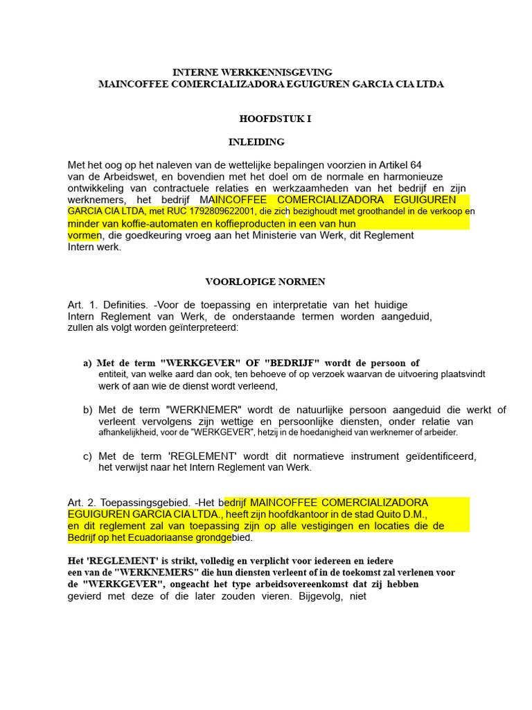 Intern Reglement Van Werk Revisie 1 | PDF