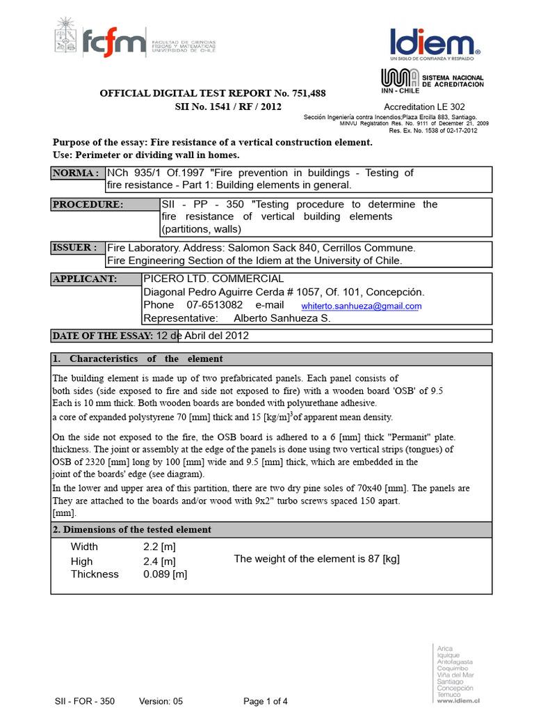 Fire Resistance Test Report F15 | PDF | Gases | Wall
