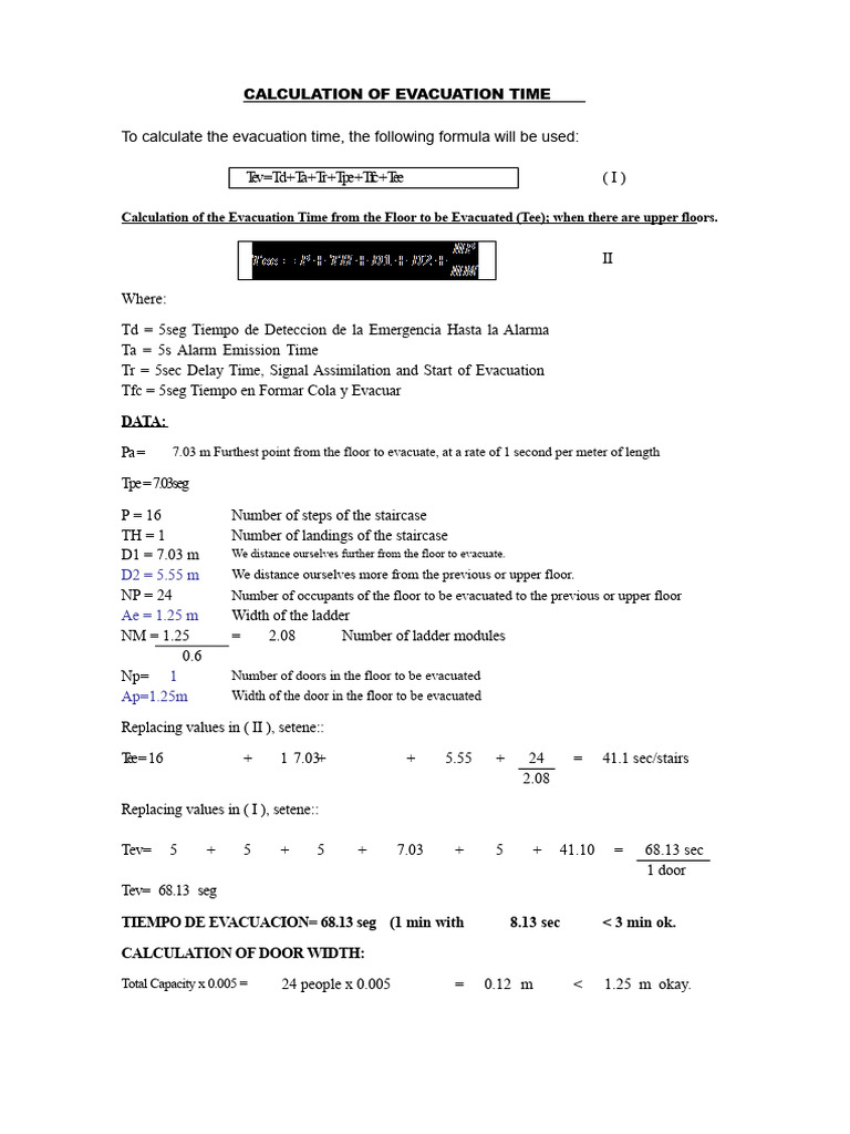 Evacuation Time Calculation 1 | PDF