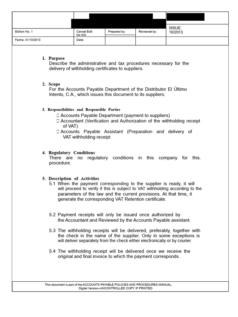 Accounts Payable Procedure - CCP02 | PDF | Taxes | Receipt