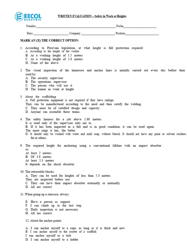 Height Work Exam | PDF