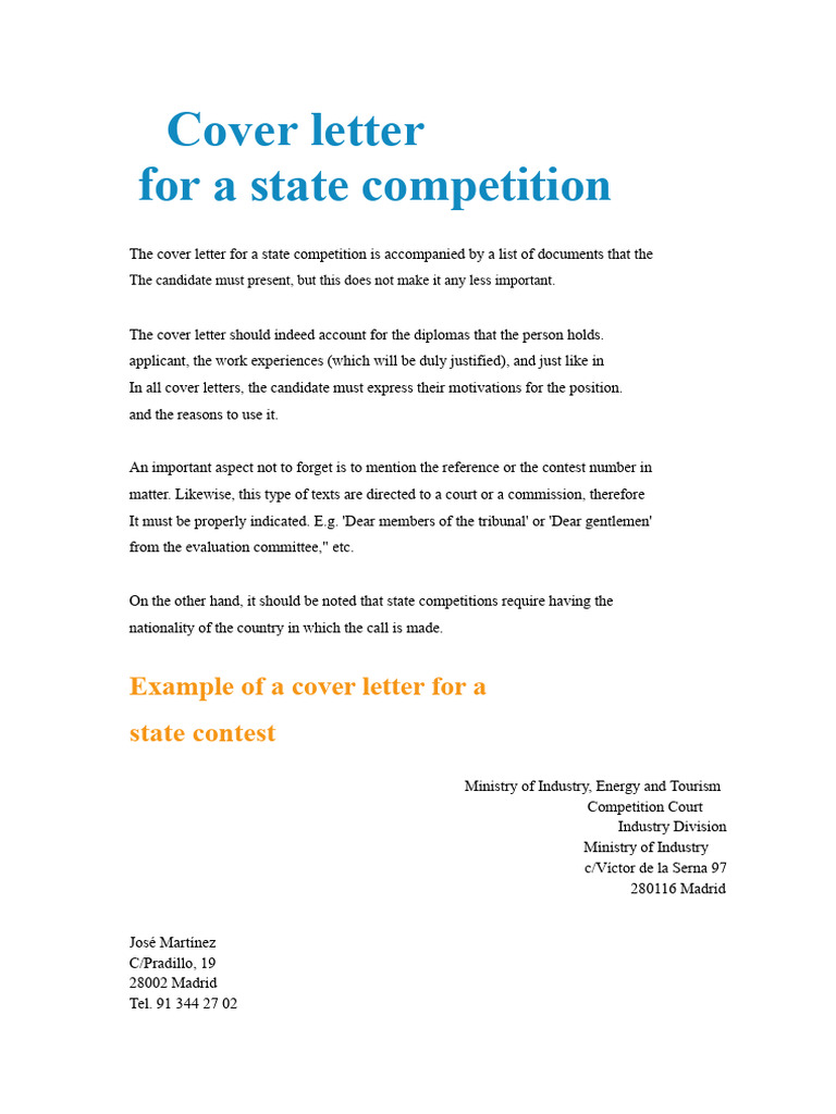 Example of A Cover Letter For A State Contest | PDF