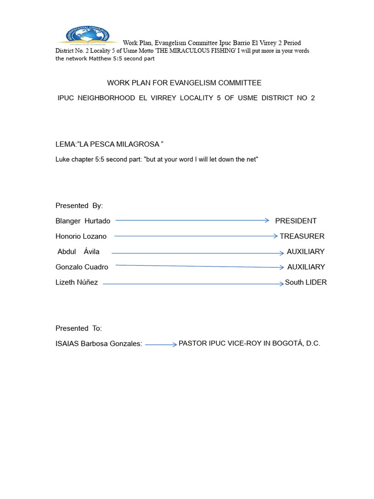 Work Plan For Evangelism Committee. | PDF | Jesus | Gospel Of Matthew