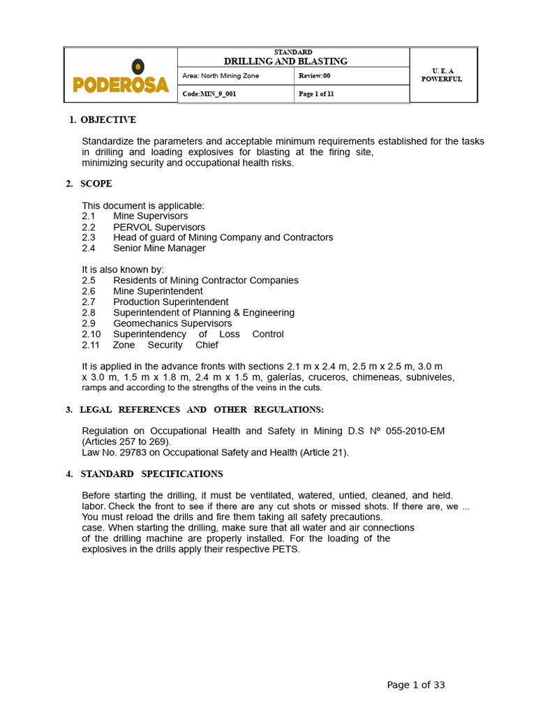 Drilling and Blasting Safety Standards | PDF | Occupational Safety And ...