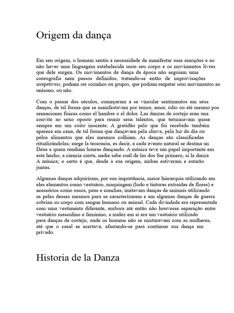 Evolução da Dança na História Humana | PDF | Danças | Balé