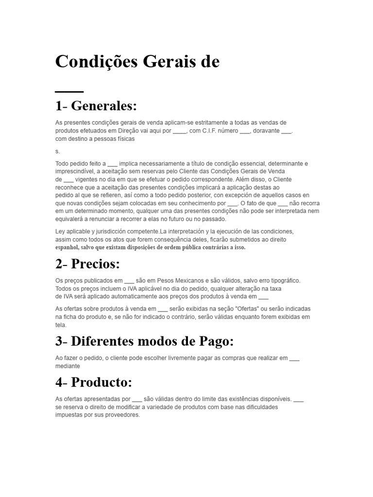 Exemplo de Condições | PDF | Imposto sobre Valor Agregado (IVA)