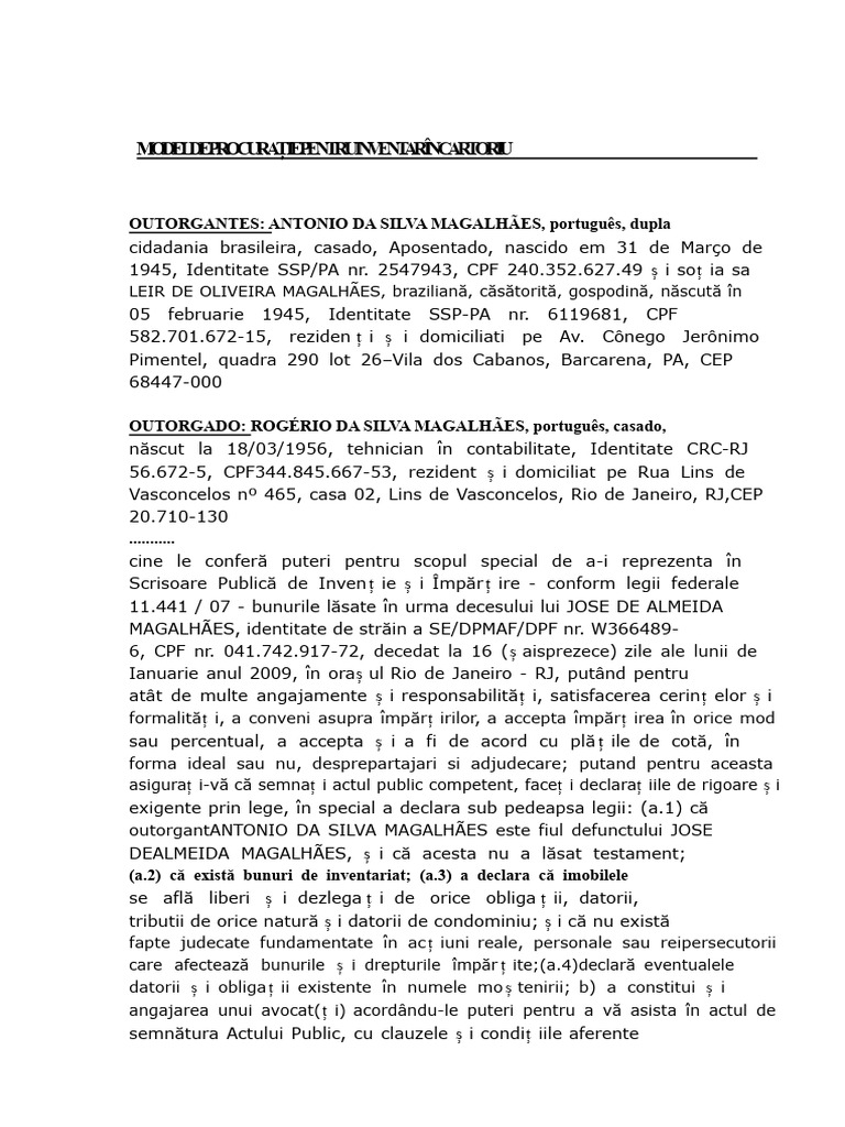 Model de Procură Pentru Inventar La Notar | PDF