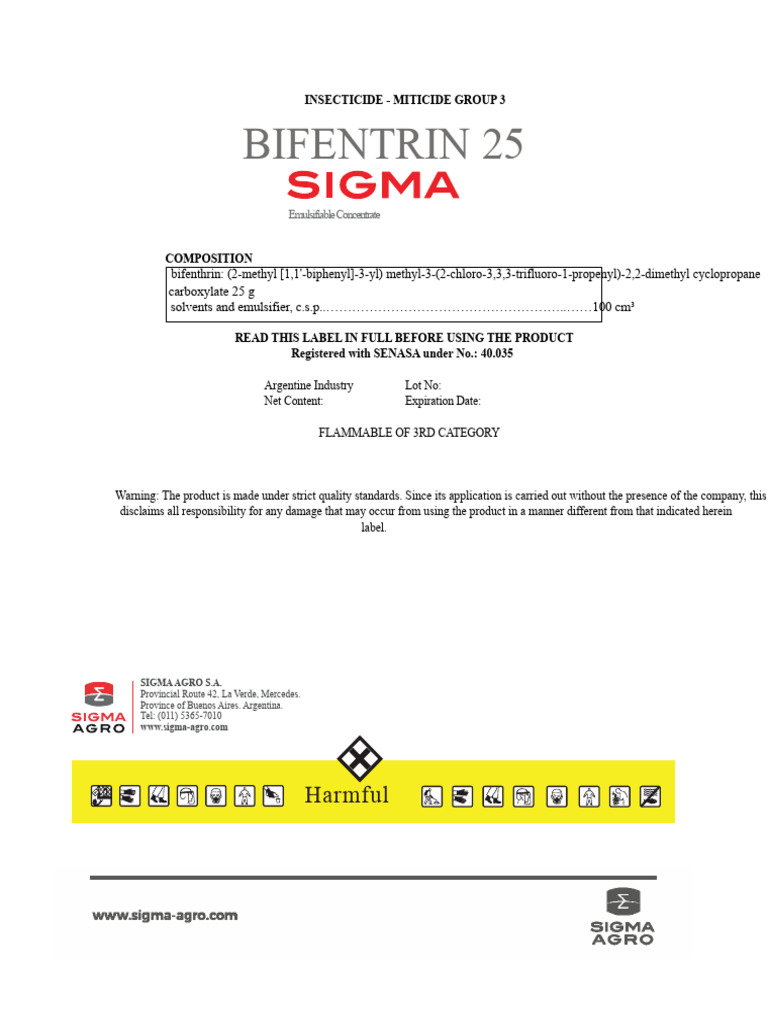 Bifenthrin 25 Sigma Label | PDF