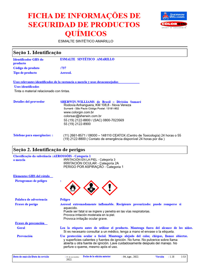 Fispq - Esmalte Sintético Amarillo Colorgin | PDF | Residuos