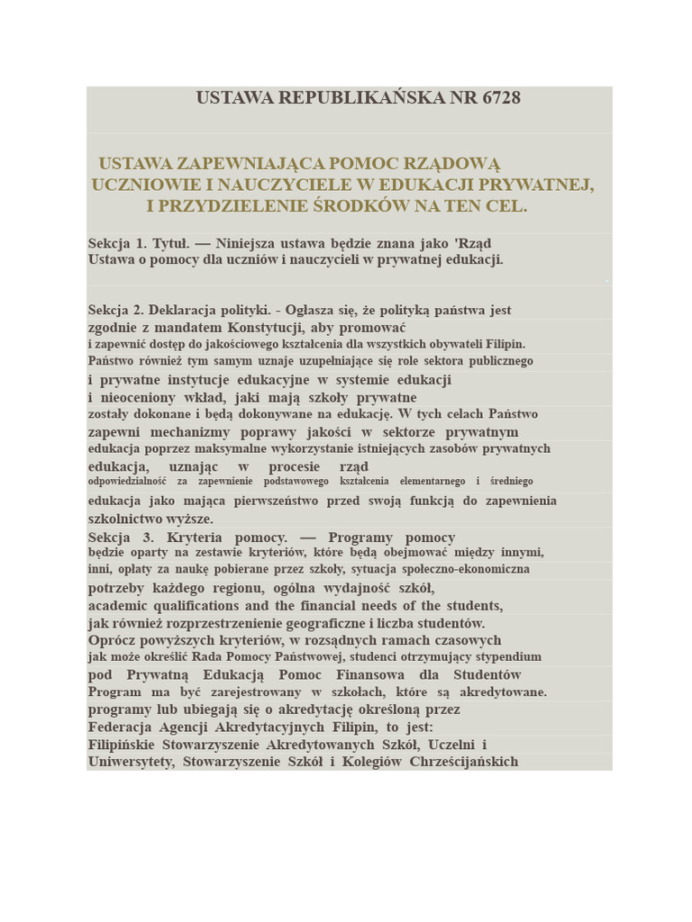 RA 6728 - Ustawa o pomocy rządowej dla uczniów i nauczycieli w edukacji ...