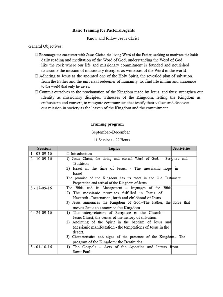 Pastoral Agents Training Program | PDF | Jesus | God The Father