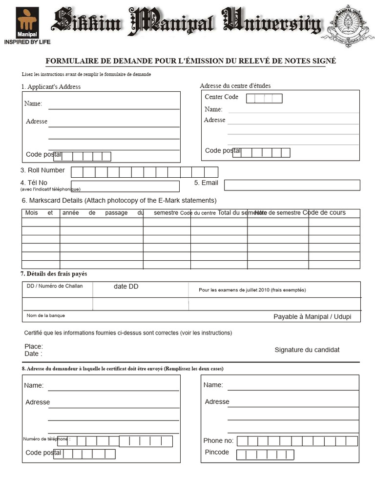 Demande de Relevé de Notes Signé | PDF
