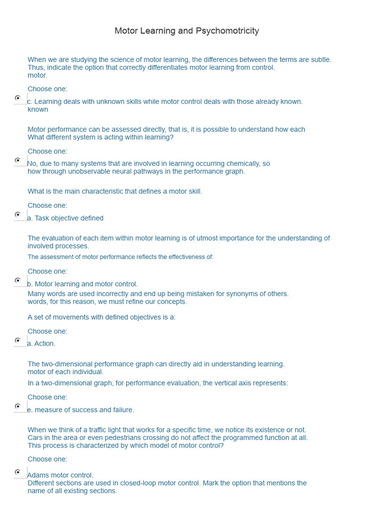 Understanding Motor Learning Concepts | PDF | Motor Control | Learning