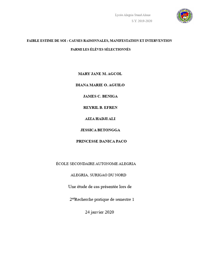 Faible Estime de Soi chez les Élèves | PDF | Estime de soi | Motivation