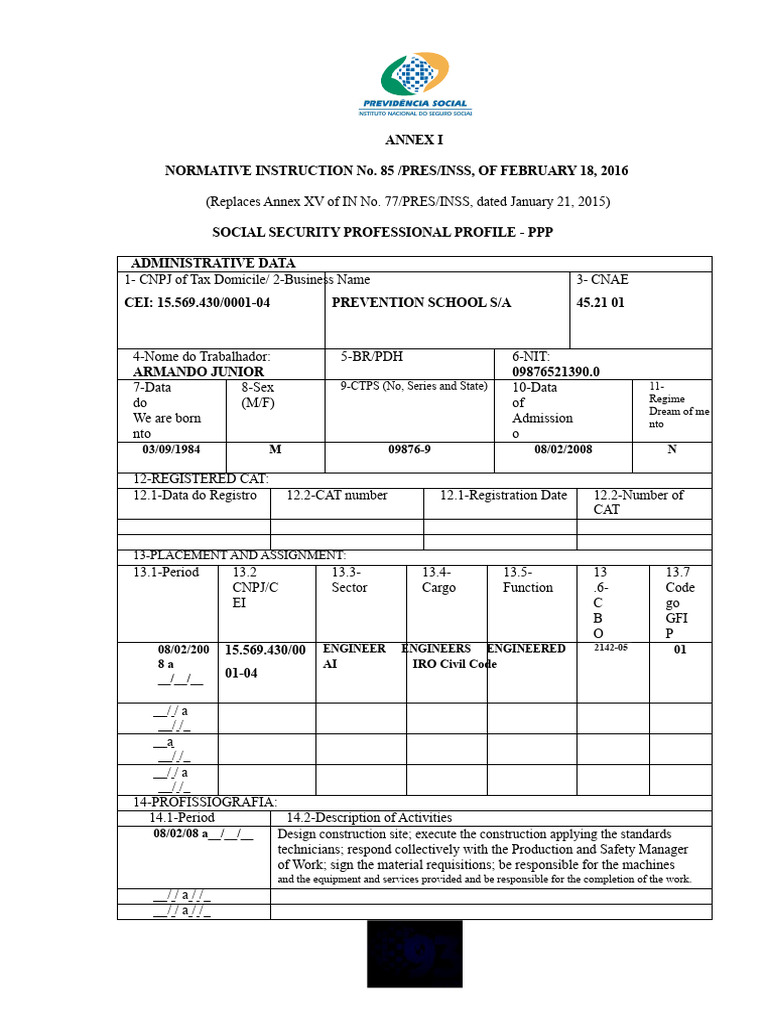 Social Security Professional Profile Form | PDF | Personal Protective ...