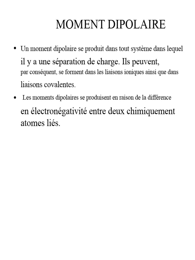 Définition et caractéristiques du moment dipolaire PDF Liaison — free download
