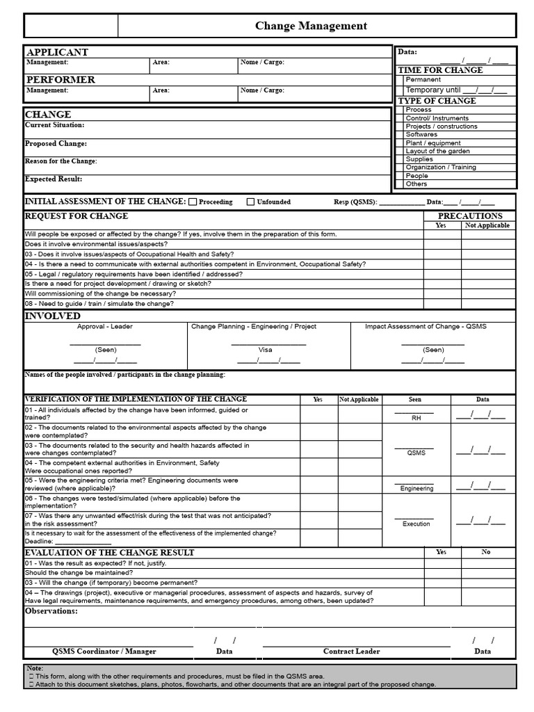 Change Management Process Checklist | PDF | Risk | Occupational Safety ...