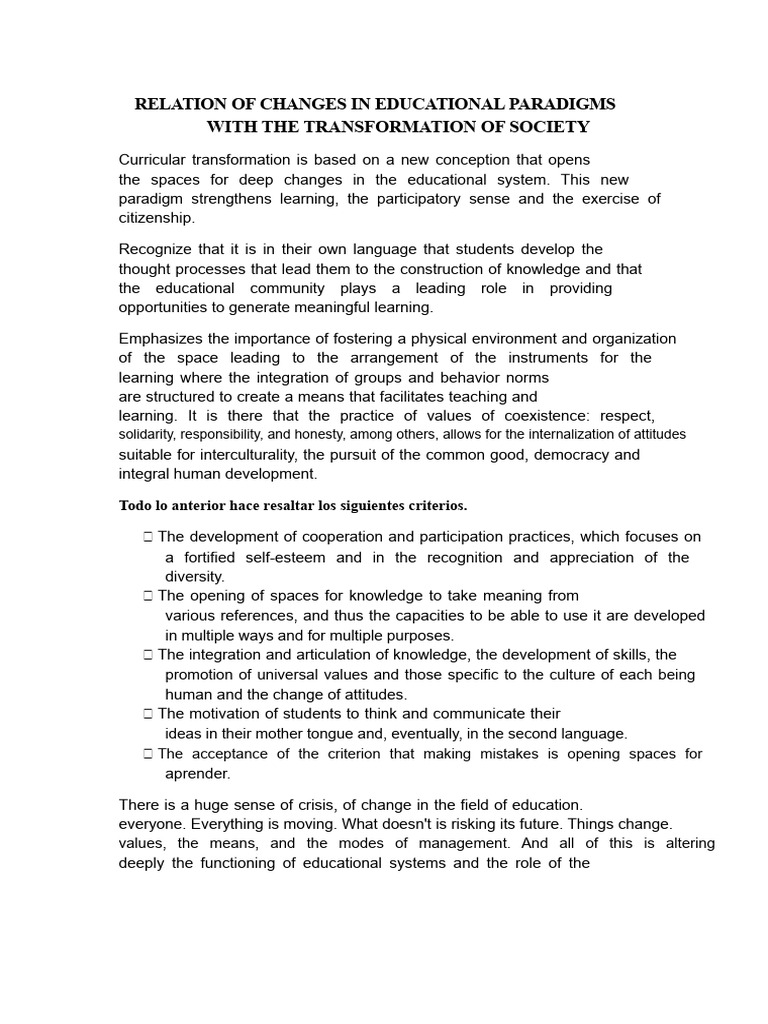 Educational Paradigm Shift and Society | PDF | Knowledge | Society
