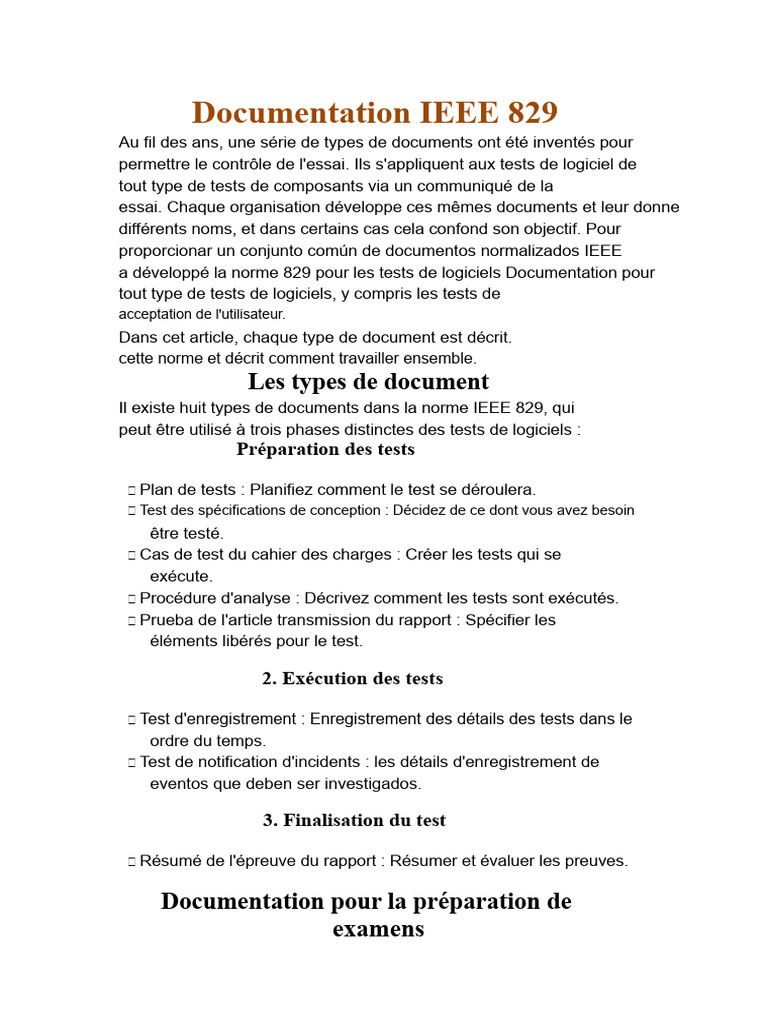 Norme IEEE 829 pour Tests Logiciels | PDF | Test de logiciel | Logiciel
