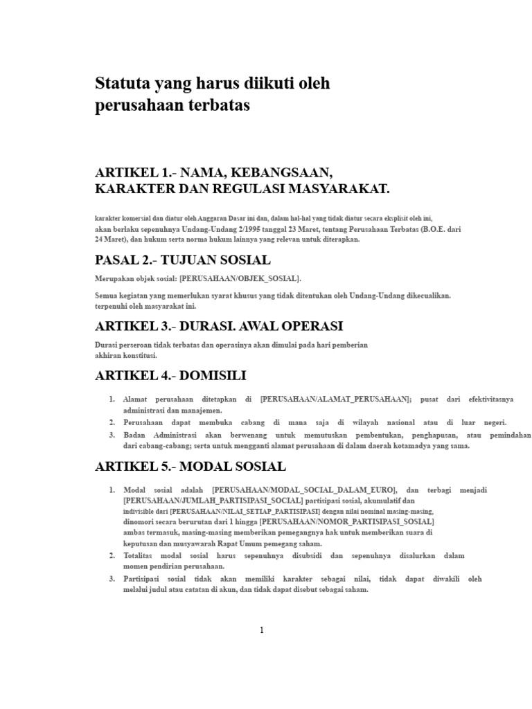 Statuta Perusahaan Terbatas yang Wajib Dipatuhi | PDF