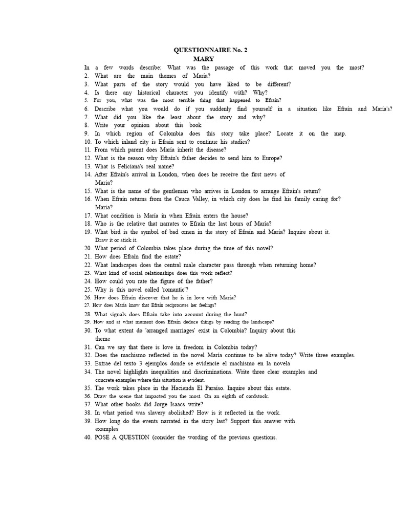 Questionnaire Maria Grade 8 | PDF
