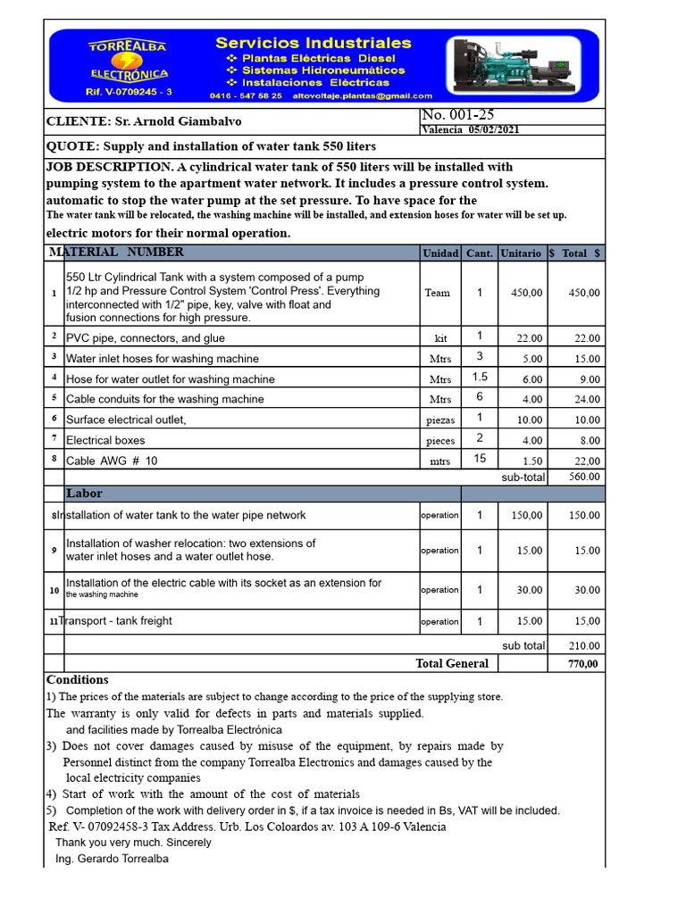 Water Tank Quotation | PDF | Washing Machine | Pump