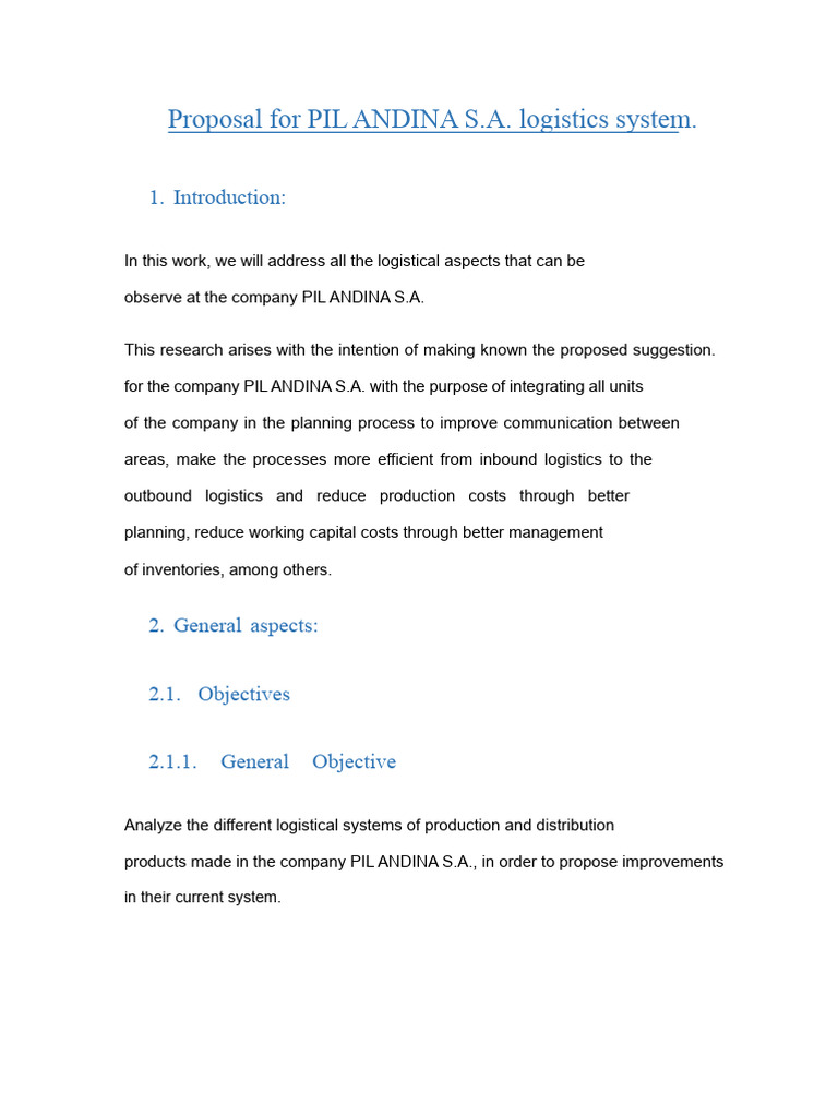 Logistics Improvement Proposal for PIL ANDINA | PDF | Warehouse | Logistics
