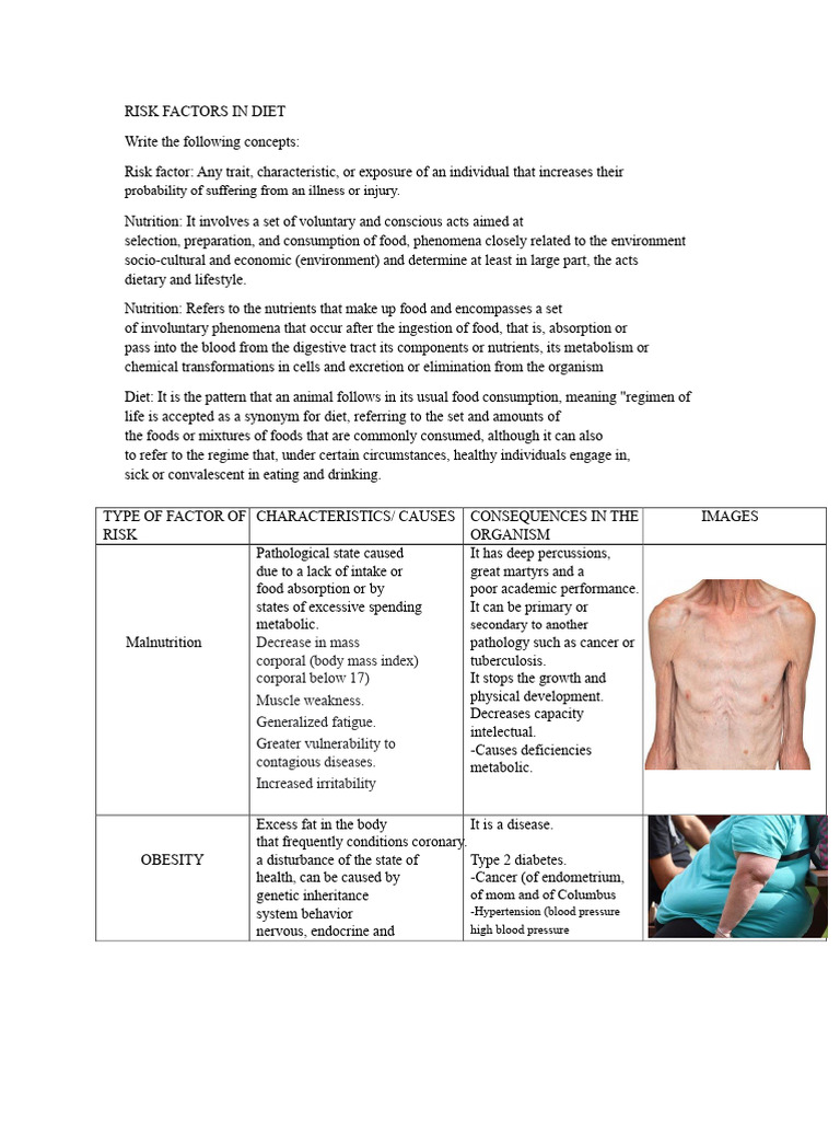 Comparative Table of Risk Factors in Nutrition | PDF | Eating | Nutrition