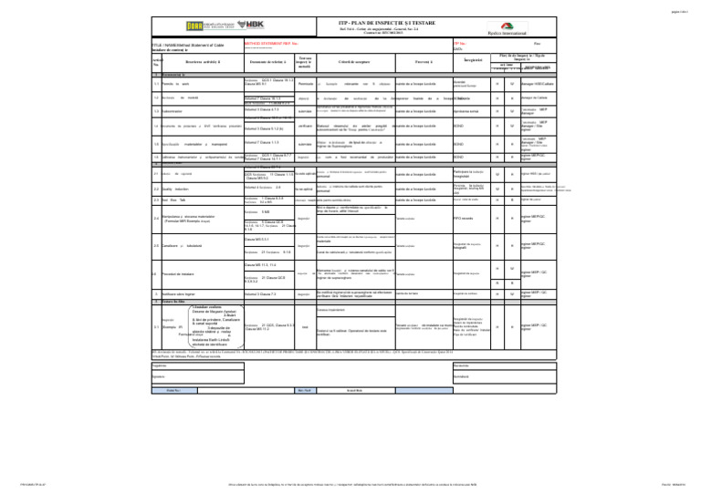 Anexa 1 - Plan de Inspecție Și Testare | PDF