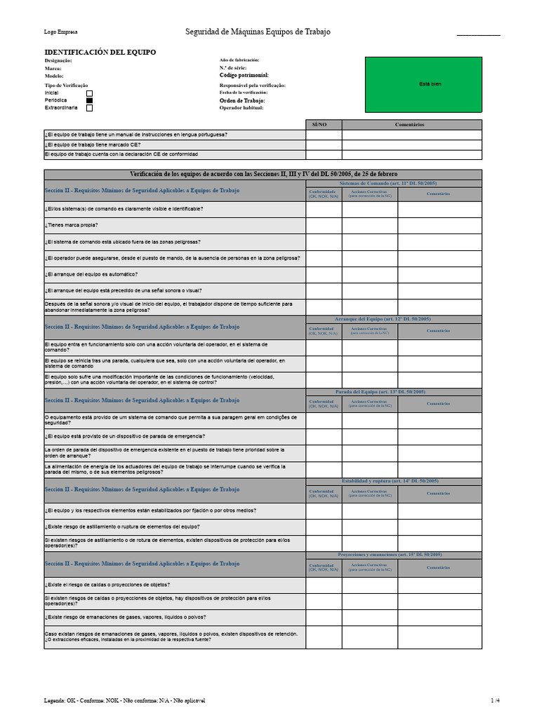 Verificación de Seguridad DL 50/2005 | PDF | Máquina elevadora