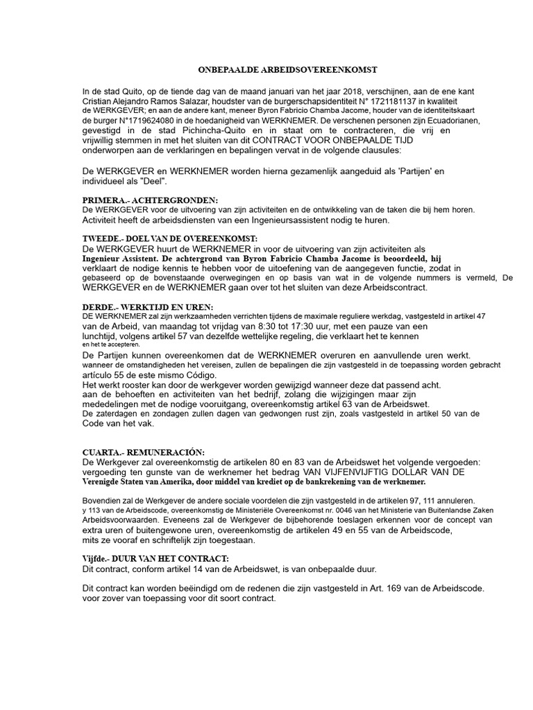 Onbepaalde Arbeidsovereenkomst | PDF