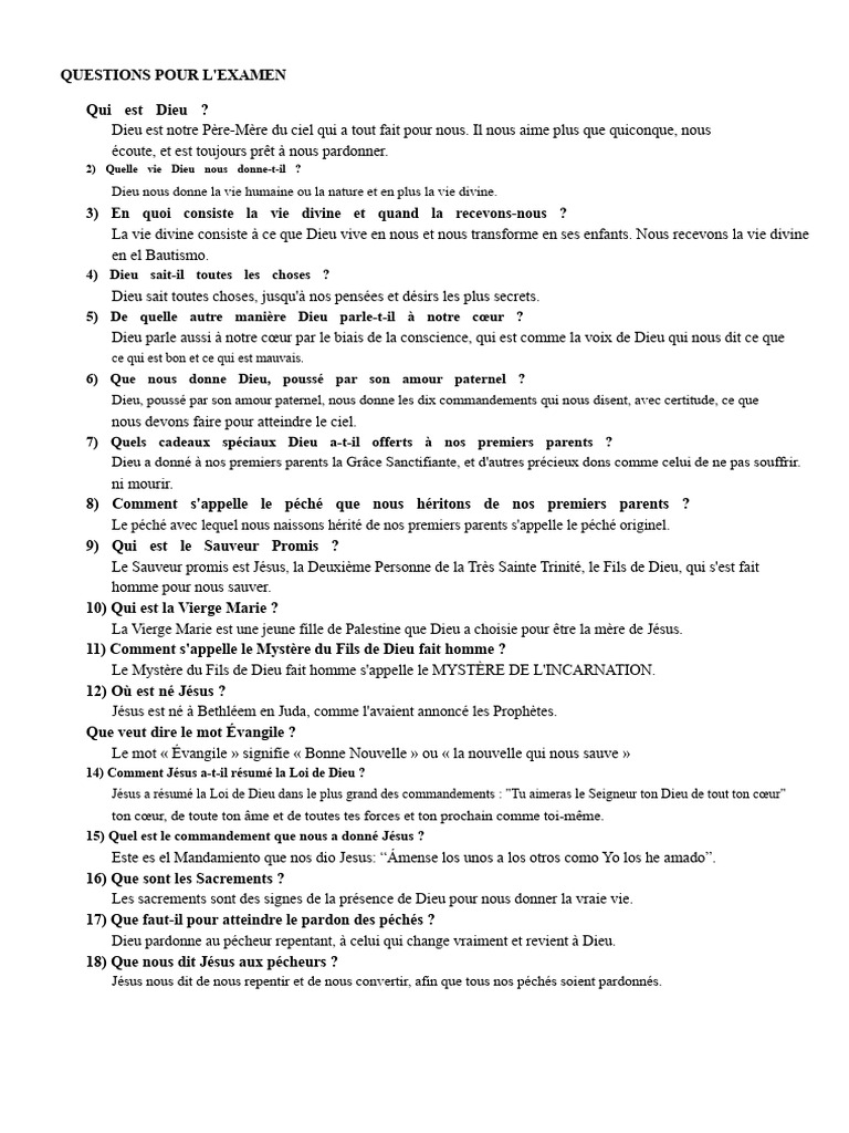 Questions d'examen sur Dieu et la foi | PDF | Dieu | Jésus