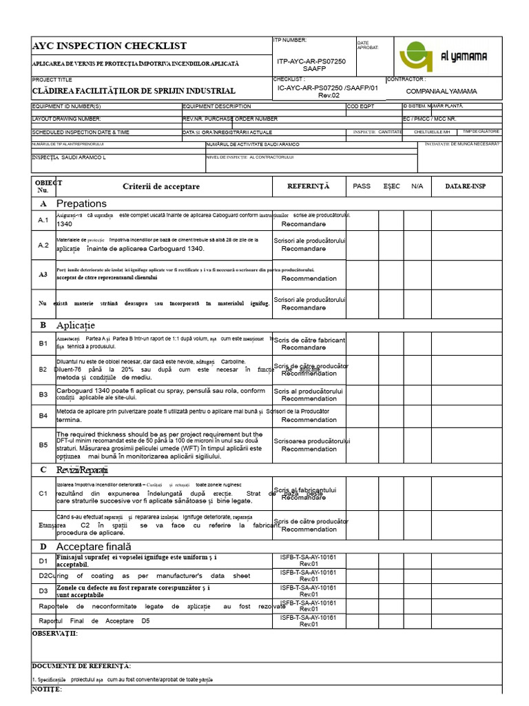 Plan de Inspecție Și Testare Pentru Aplicarea Sealantului Rezistent La ...
