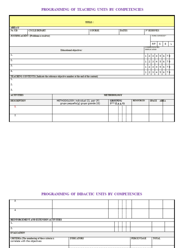 Sheet For Creating A Didactic Unit | PDF | Learning