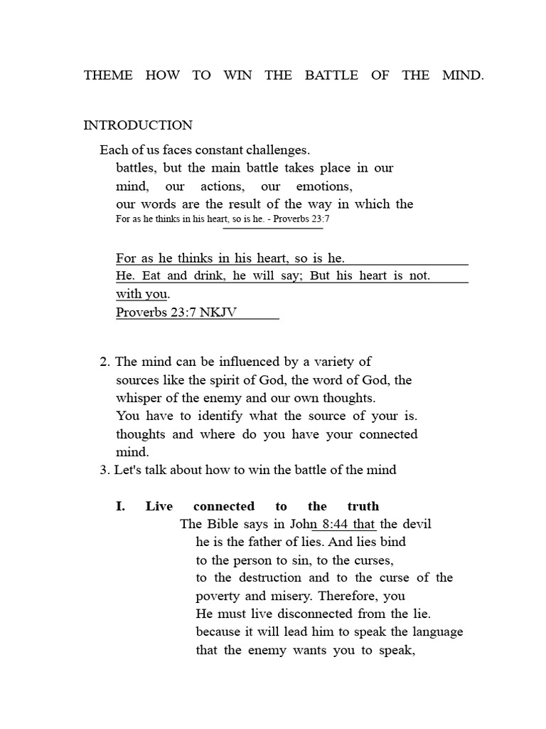 Theme How To Win The Battle of The Mind | PDF | Religious Belief And ...