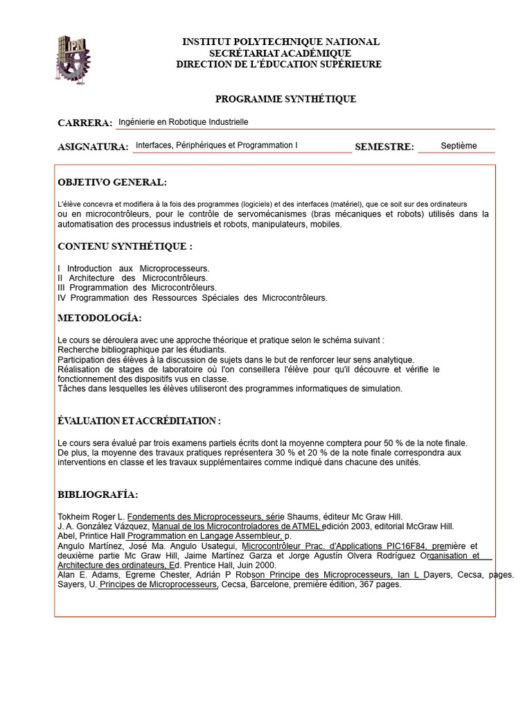 Programmation et Interfaces en Robotique | PDF | Microcontrôleur ...
