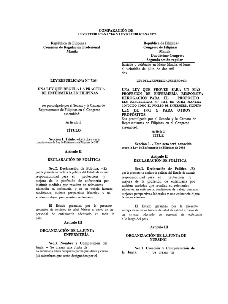 RA 7164 Vs RA 9173 - Comparación | PDF | Enfermería | Evaluación