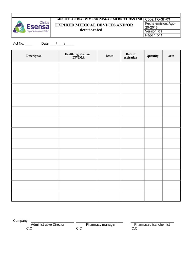 Medication Decommissioning Record-DM | PDF