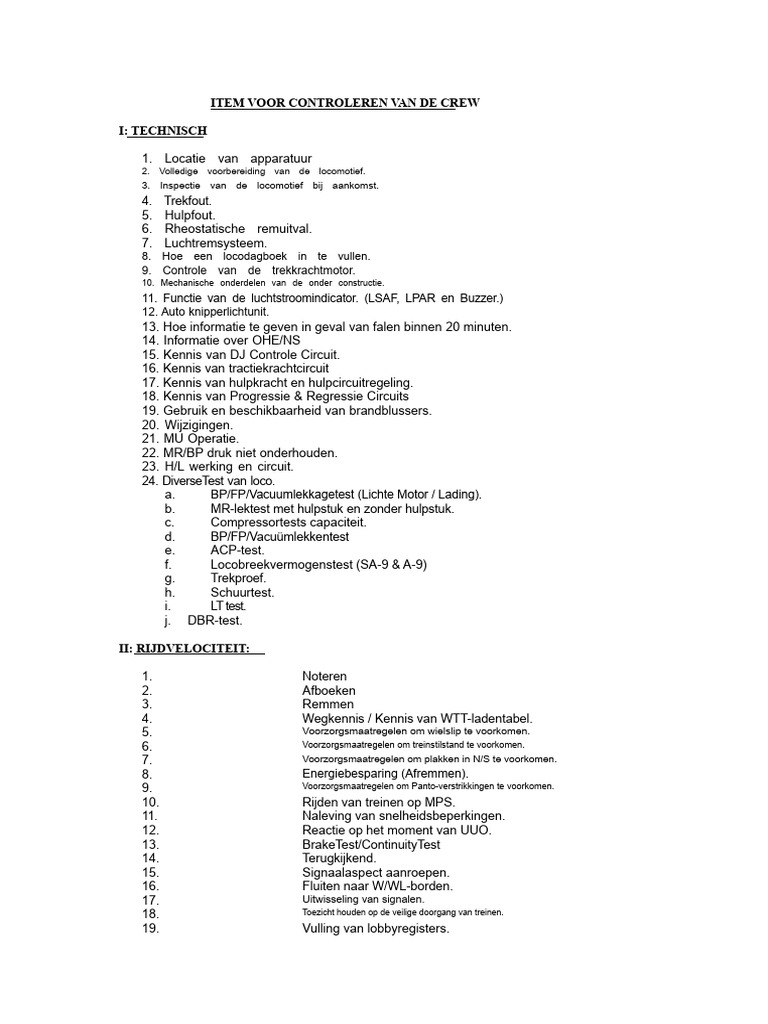 Loco Inspecteur Technisch Dagboek | PDF
