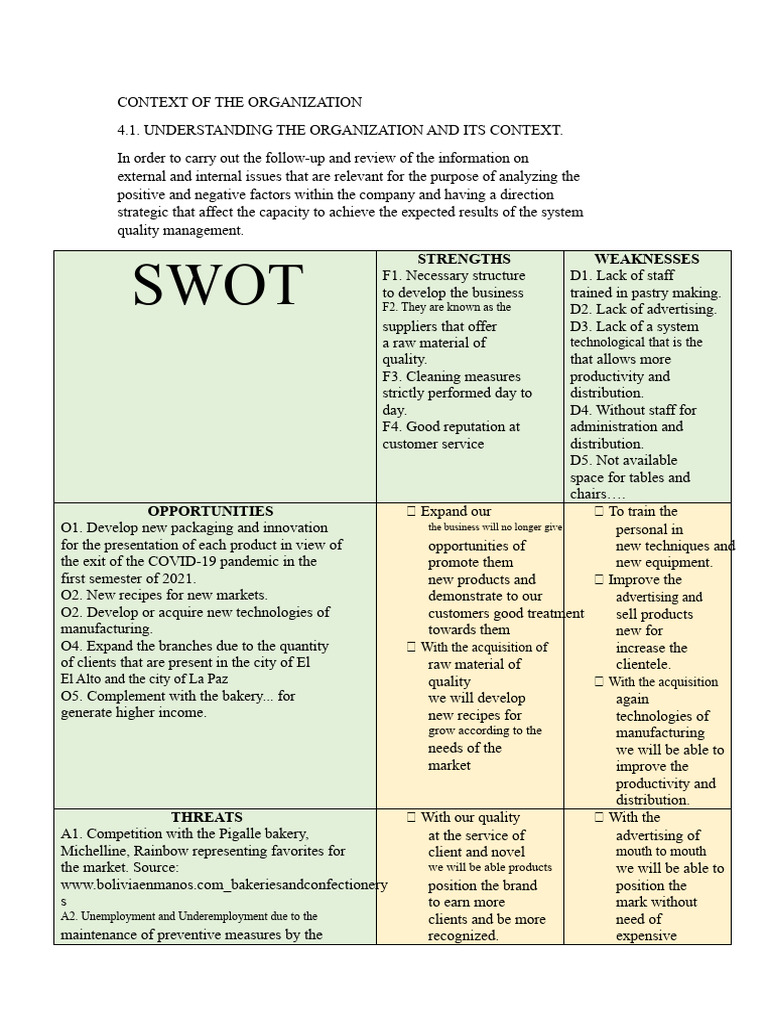 SWOT Analysis of Bakery Business | PDF | Inflation | Swot Analysis