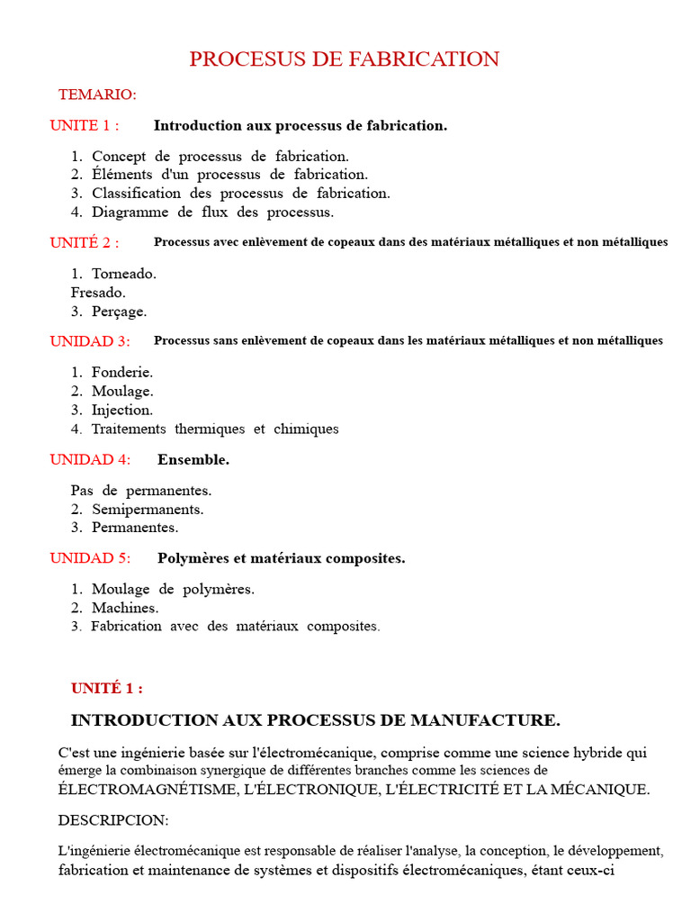 Processus de Fabrication : Guide Complet | PDF | Sable | Métaux
