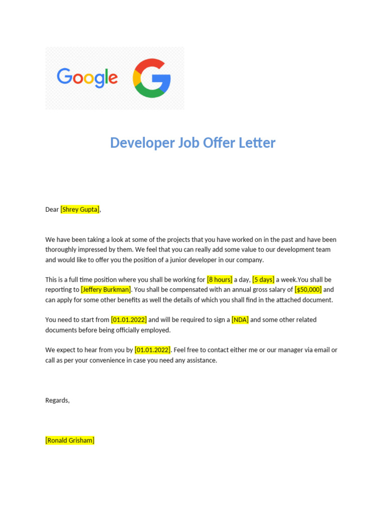 Job Offer Letter 0 | PDF