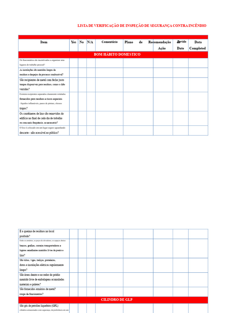 Checklist de Segurança Contra Incêndio | PDF | Desperdício | Gás ...