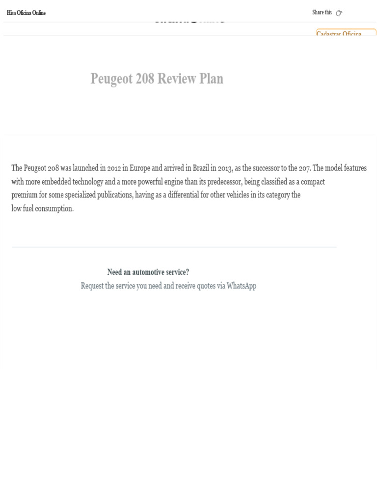 Peugeot 208 Service Schedule Guide | PDF | Automotive Industry | Motor ...