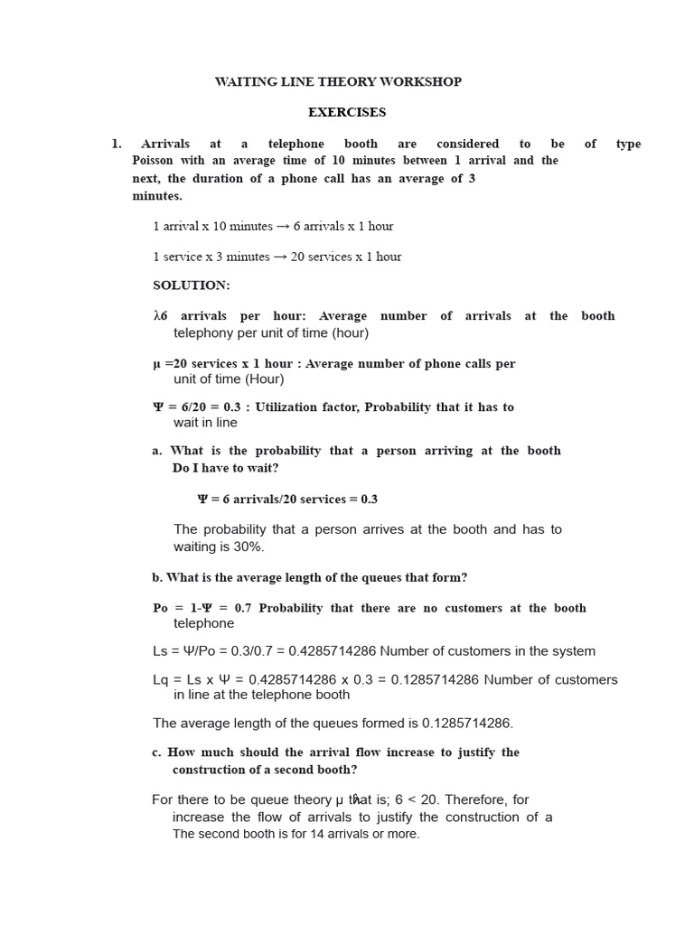 Waiting Line Theory Exercises and Solutions | PDF | Applied Mathematics