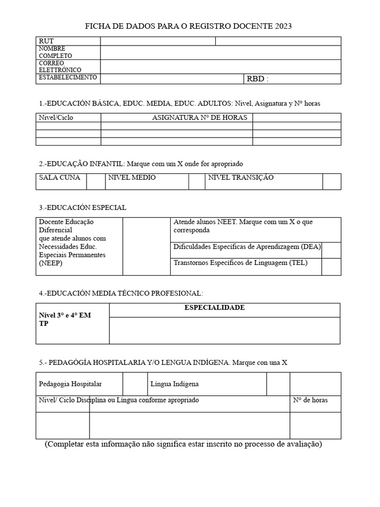 Ficha de Registro Docente 2023 | PDF