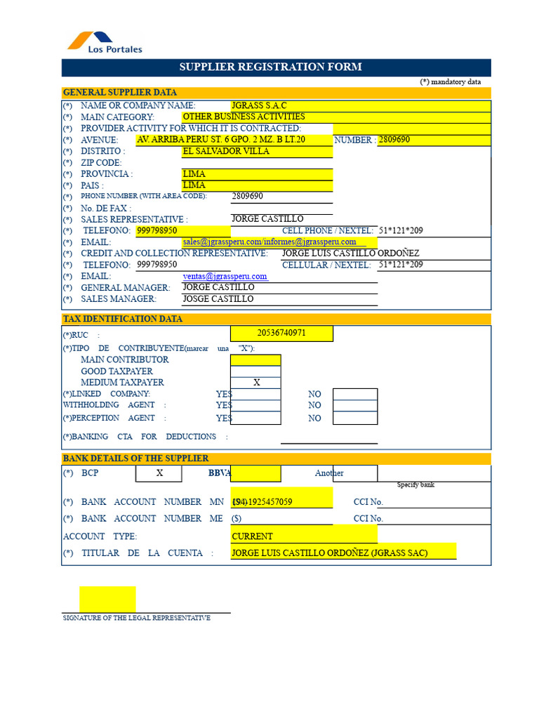 Supplier Registration Form Template | PDF